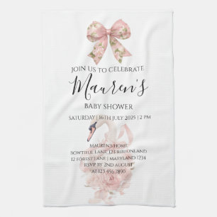 Pink Bow Girl Baby Shower Tea Towel