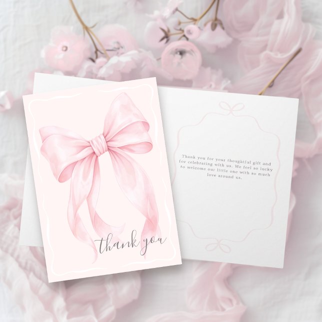 Pink Bow Girl Baby Shower Thank You  Card (Pink Bow Baby Shower Thank You Card)