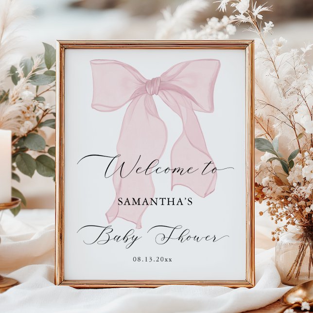 Pink Bow Girl Baby Shower Welcome Poster (Creator Uploaded)