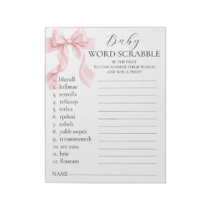 Pink Bow Girl Baby Shower Word Scrabble GAME Notepad