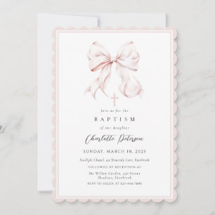 Pink Bow Girl Baptism Invitation