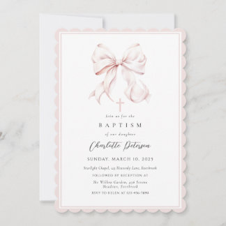 Pink Bow Girl Baptism Invitation