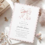 Pink Bow Girl Baptism Invitation<br><div class="desc">Minimal baptism invitation that features an elegant pink bow and elegant typography.</div>
