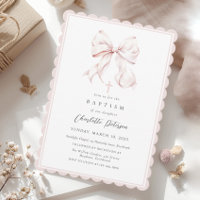 Pink Bow Girl Baptism Invitation