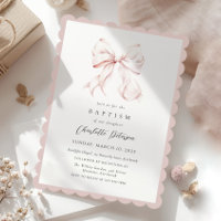 Pink Bow Girl Baptism Invitation