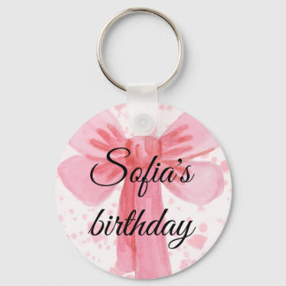 Pink Bow Girl Birthday Invitation Key Ring
