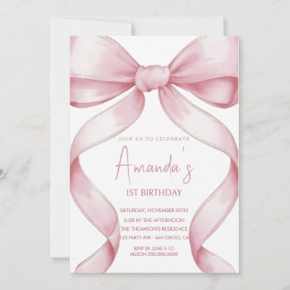  Pink bow Girl birthday party Invitation