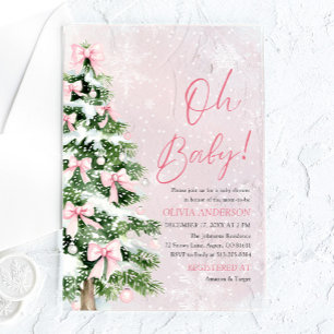 Pink Bow Girl Christmas Tree Oh Baby Baby Shower Acrylic Invitations