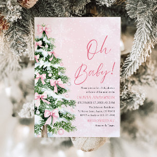 Pink Bow Girl Christmas Tree Oh Baby Baby Shower Invitation