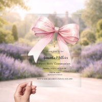 Pink bow girl clear First Communion