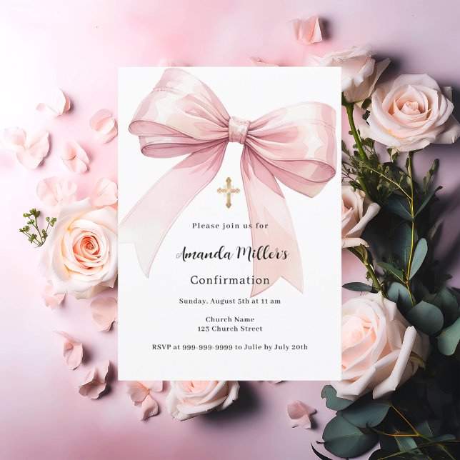 Pink bow girl Confirmation Invitation (Creator Uploaded)