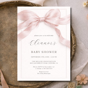 Pink Bow Girl Coquette Baby Shower Invitation