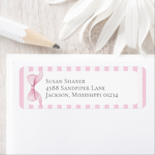 Pink Bow Girl Coquette Striped Baby Shower  Return Address Label