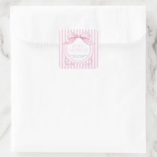 Pink Bow Girl Coquette Striped Baby Shower  Square Sticker