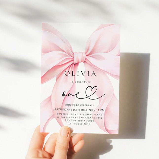 Pink Bow Girl First Birthday  Invitation (Creator Uploaded)