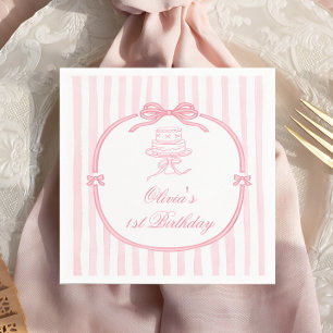 Pink Bow Girl First Birthday Napkin