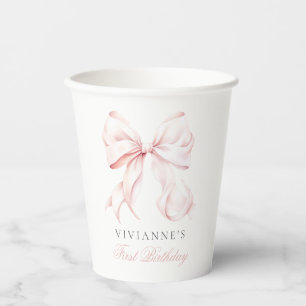 Pink Bow Girl First Birthday Paper Cup