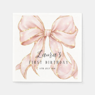 Pink Bow Girl First Birthday Party Napkin