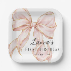 Pink Bow Girl First Birthday Party  Paper Plate