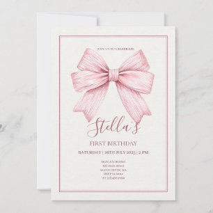 Pink Bow Girl First Invitation
