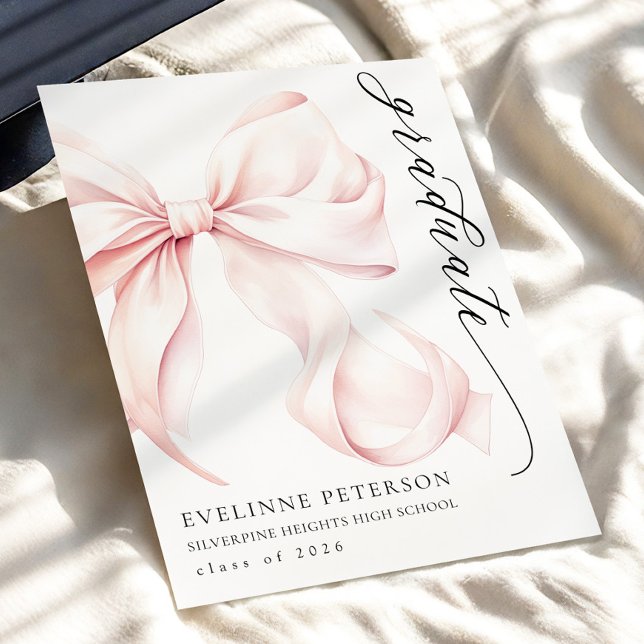 Pink Bow Girl Graduation Invitation (Creator Uploaded)