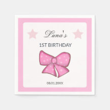Pink Bow Girl Kids 1st Birthday