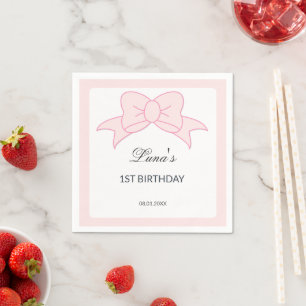Pink Bow Girl Kids 1st Birthday Napkin