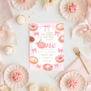 Pink Bow Girl Little Cutie Pie Gingham Birthday Invitation