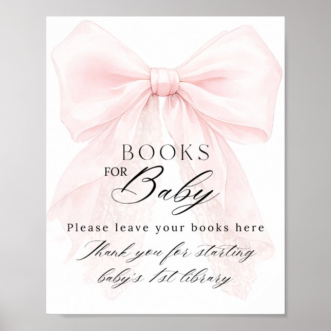 Pink Bow Girl Modern Baby Shower Book Request Poster (Front)