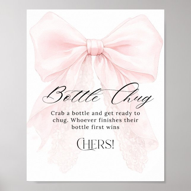 Pink Bow Girl Modern Baby Shower Bottle Chug Poster (Front)