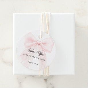 Pink Bow Girl Modern Baby Shower Favour Tags