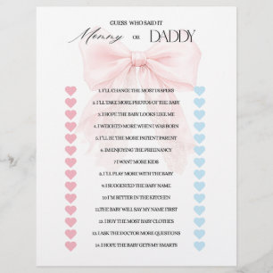 Pink Bow Girl Modern Baby Shower Games