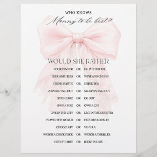 Pink Bow Girl Modern Baby Shower Games