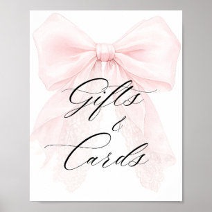 Pink Bow Girl Modern Baby Shower Gift Card Sign