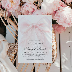 Pink Bow Girl Modern Baby Shower Invitation