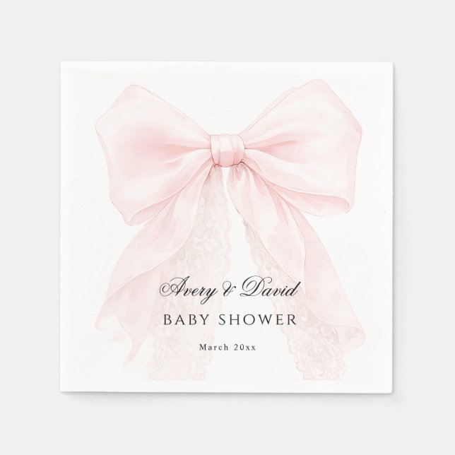 Pink Bow Girl Modern Baby Shower  Napkin (Front)