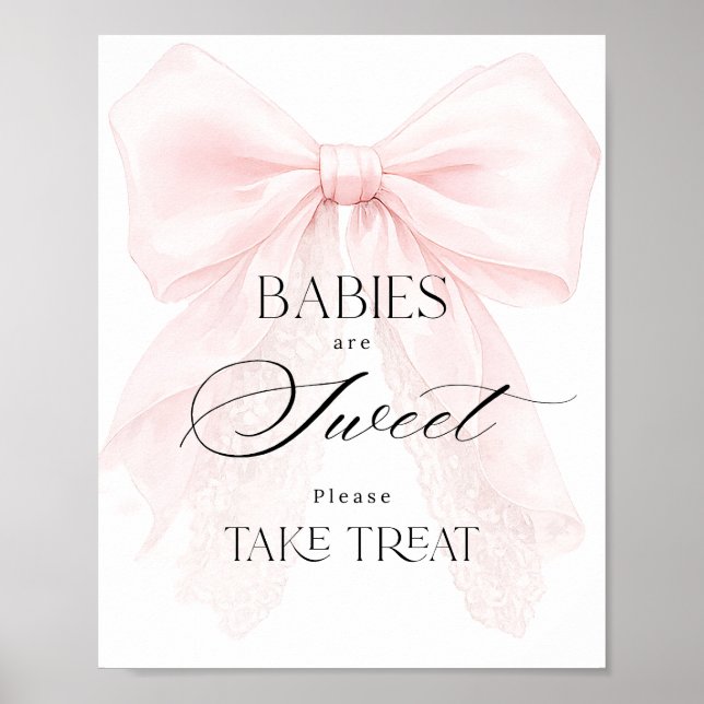 Pink Bow Girl Modern Baby Shower Sweet Treat Poster (Front)
