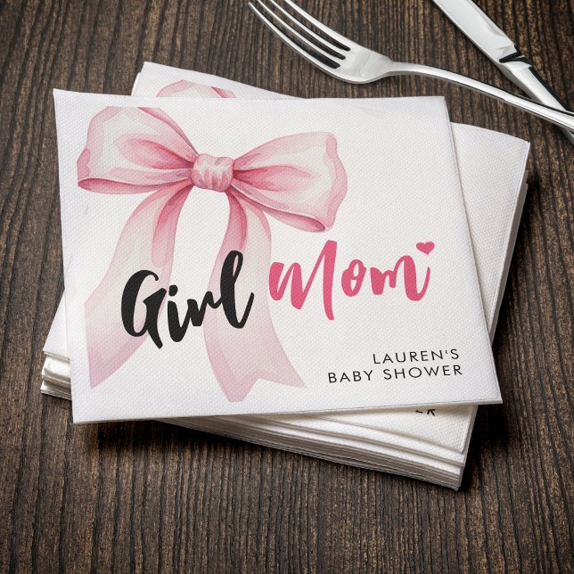 Pink Bow Girl Mom Ribbon Cute Baby Shower Napkin (Creator Uploaded)
