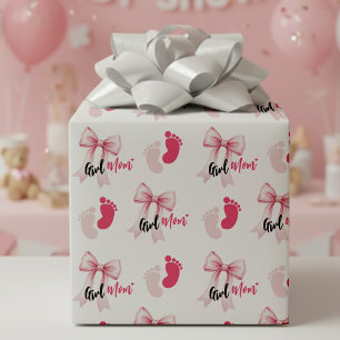 Pink Bow Girl Mom Ribbon Cute Baby Shower Wrapping Paper