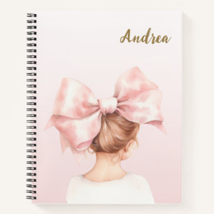 Pink Bow Girl Personalised Notebook   Preppy 