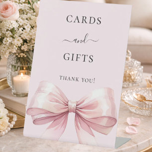Pink bow girl reception cards gifts sign