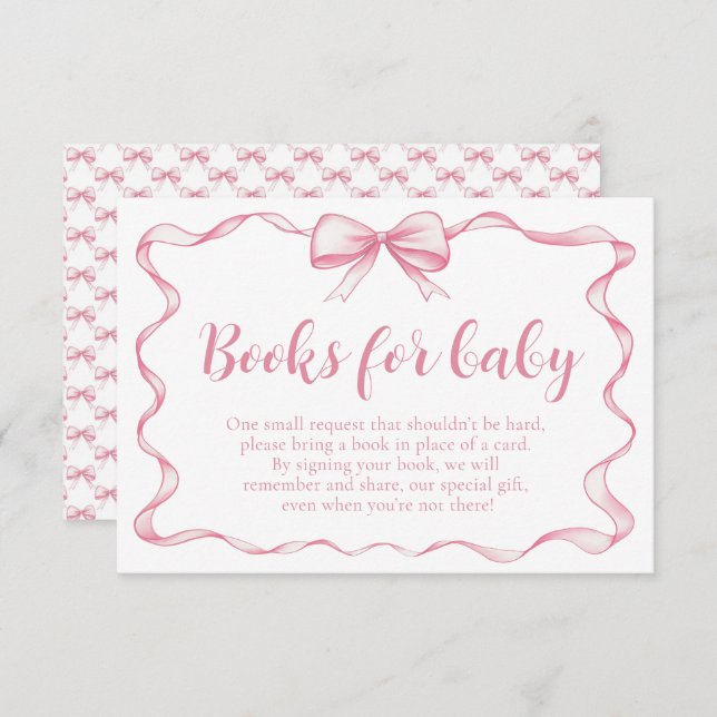 Pink Bow Girl Ribbon Baby Shower Books for Baby  Enclosure Card (Front/Back)