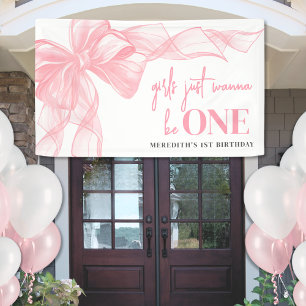 Pink Bow Girls 1st Birthday Banner