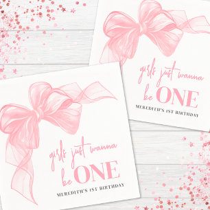 Pink Bow Girls 1st Birthday Napkin