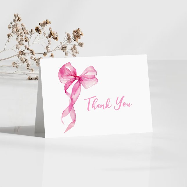 Pink Bow Girls 1st Birthday Thank You Card (Creator Uploaded)