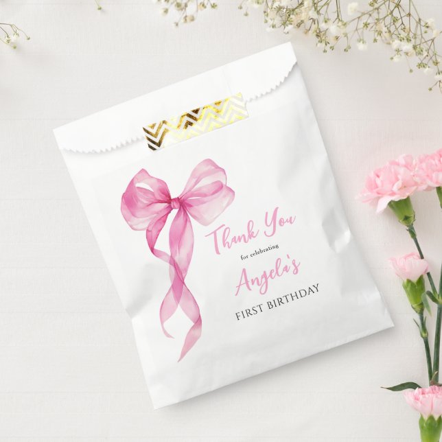 Pink Bow Girls 1st Birthday Thank You Favour Bag (Sealed)