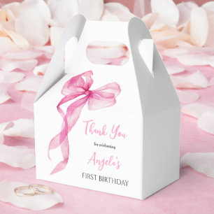 Pink Bow Girls 1st Birthday Thank You Favour Box