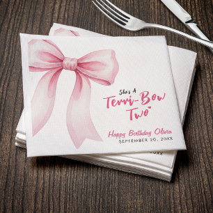 Pink Bow Girls 2nd Birthday Party Terrible Two Napkin