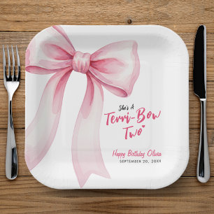 Pink Bow Girls 2nd Birthday Party Terrible Two Paper Plate