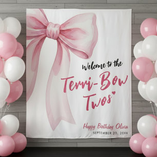 Pink Bow Girls 2nd Birthday Party Terrible Two Tapestry